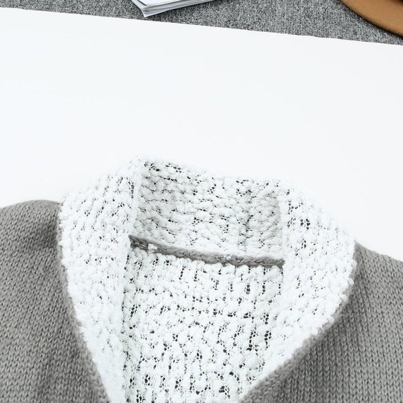 Gray Long Pocketed Open Front Knit Cardigan - Picture 6 of 8